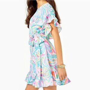 NWT Lilly Pulitzer Darlah Mini Stretch Dress Carnivale Coral New Rainbow Ruffle